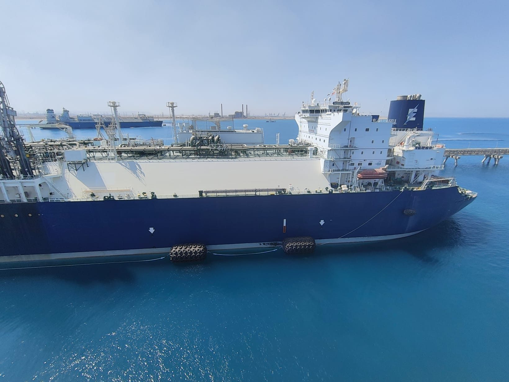 Accommodation and transfer deck of the FSRU during the ship-to-ship reload at Ain Sukhna