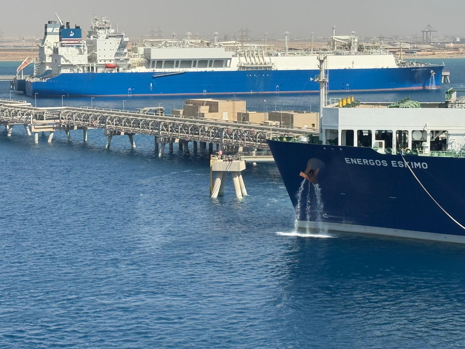 The FSRU Energos Eskimo and an LNG carrier berthed at the SUMED LNG terminal at Ain Sukhna